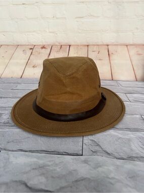 VINTAGE FILSON packer hat Tin Cloth Insulated Dark Tan Khaki Waxed Cotton